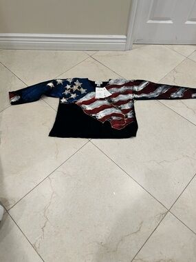 Hand Painted American Flag Patriotic  Long Sleeve Top - Red, White Blue Memorial